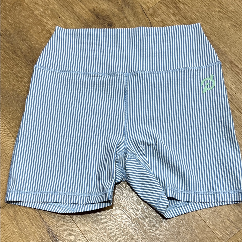 Peloton Blue and White Striped Athletic Shorts